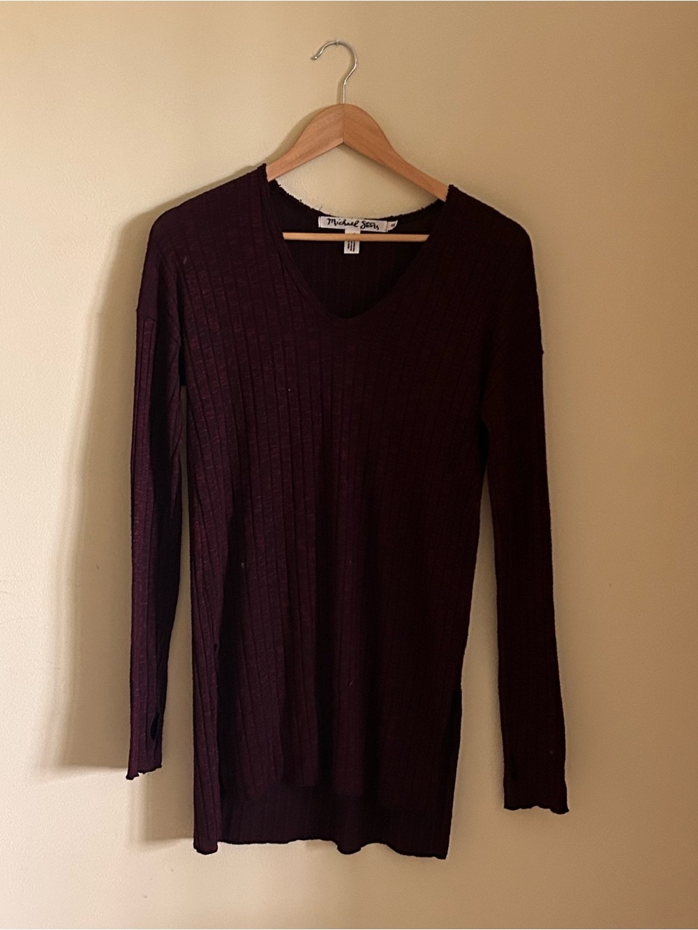 Anthropologie Michael Stars Long Sleeve V-Neck Top - Deep Plum